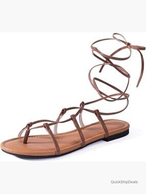 Faux Leather Gladiator Sandals with Lace Up Ankle Strap